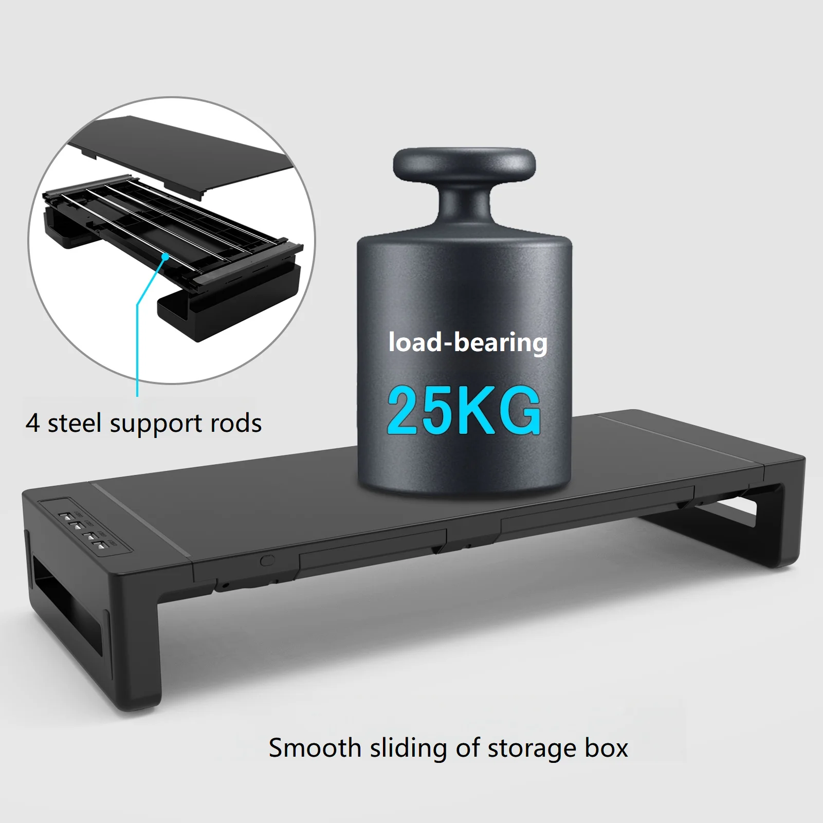 모니터 스탠드 데스크 모니터 스탠드 라이저(RGB USB 2.0 허브 포함) 가볍고 견고한 ABS 소재 모니터 데스크 선반