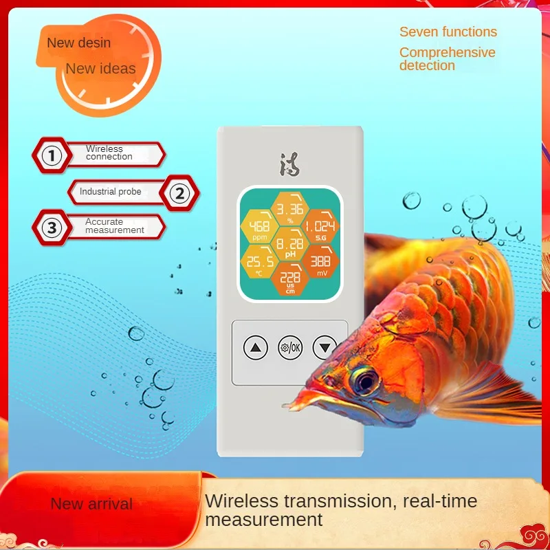 Test Kit for Aquarium Water,Fish Tank Split type Water Quality Tester 7 in 1 Detector ORP/TDS/EC/Salinity/SG/Temp/PH Hydroponics