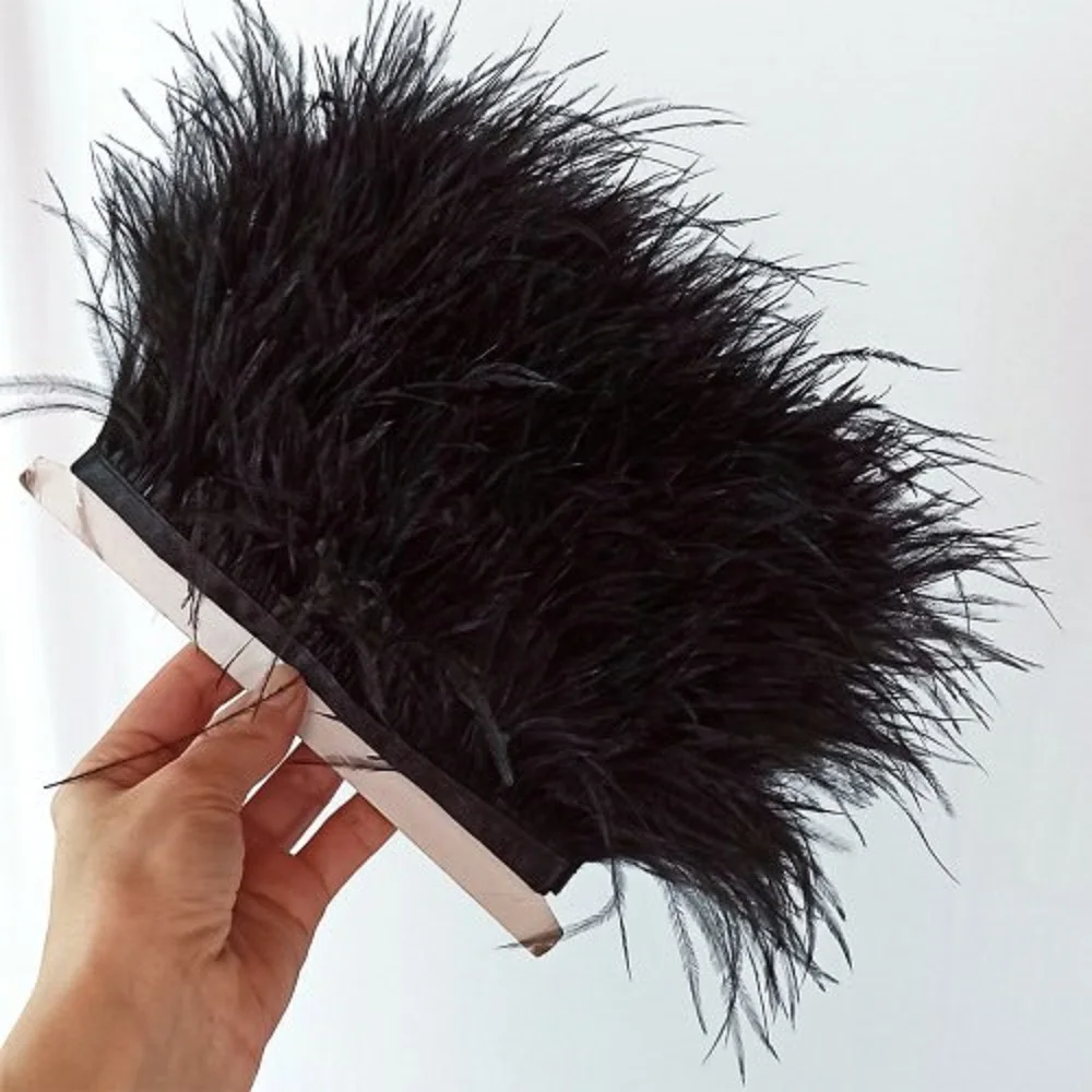 1 Meter Real Ostrich Feather Fringe Trim for Sewing Party Clothes Dress Decoration