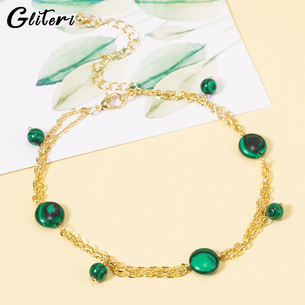 

GEITERI 2023 New Fashion Natural Stone Pendant Anklets For Women Girls Gold Color Tassels Foot Chain Beach Jewelry Female Bijoux