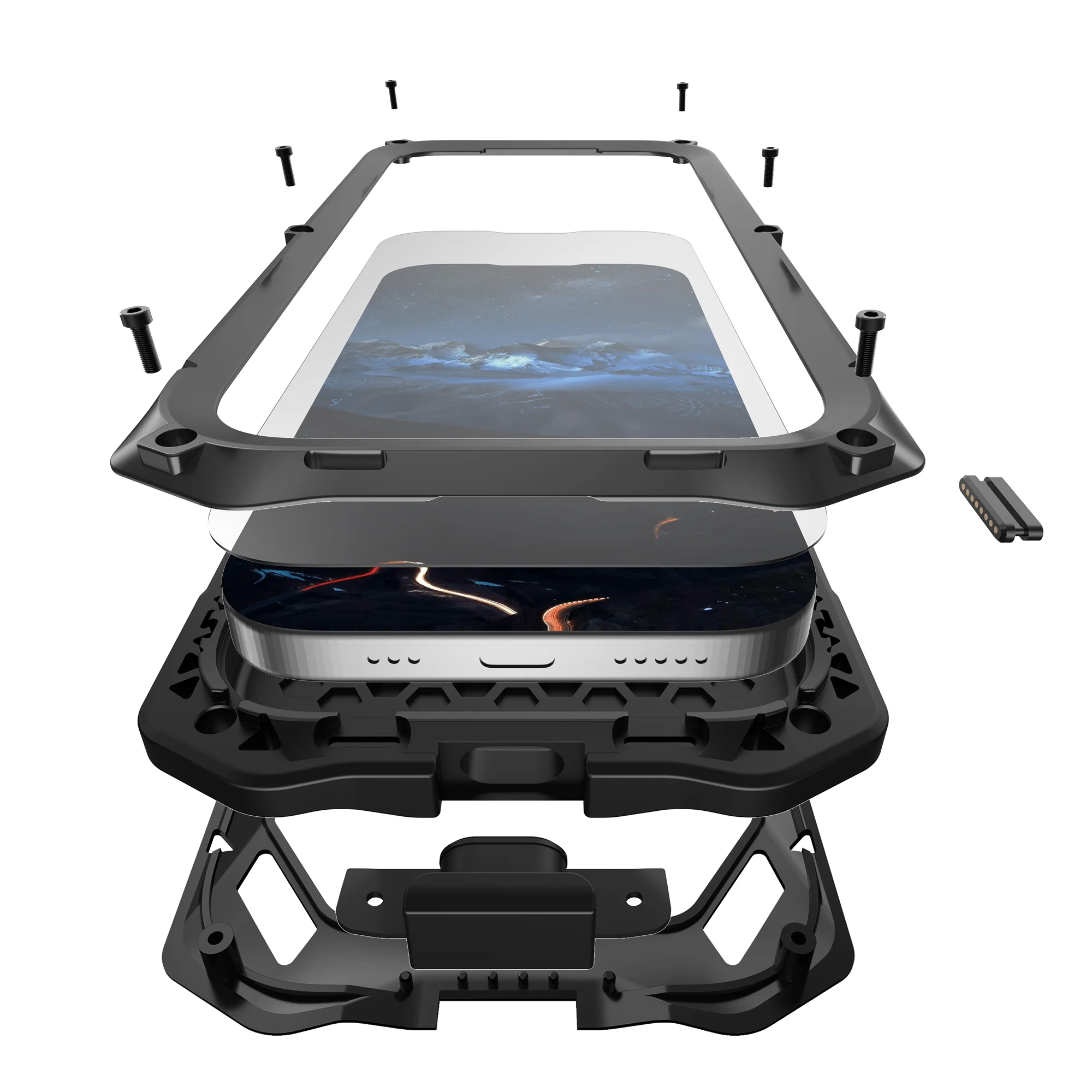 Premium Air Metal Case with Built-in Tempered Glass & Camera Stand - Heavy Duty Full Body Shockproof Cover
