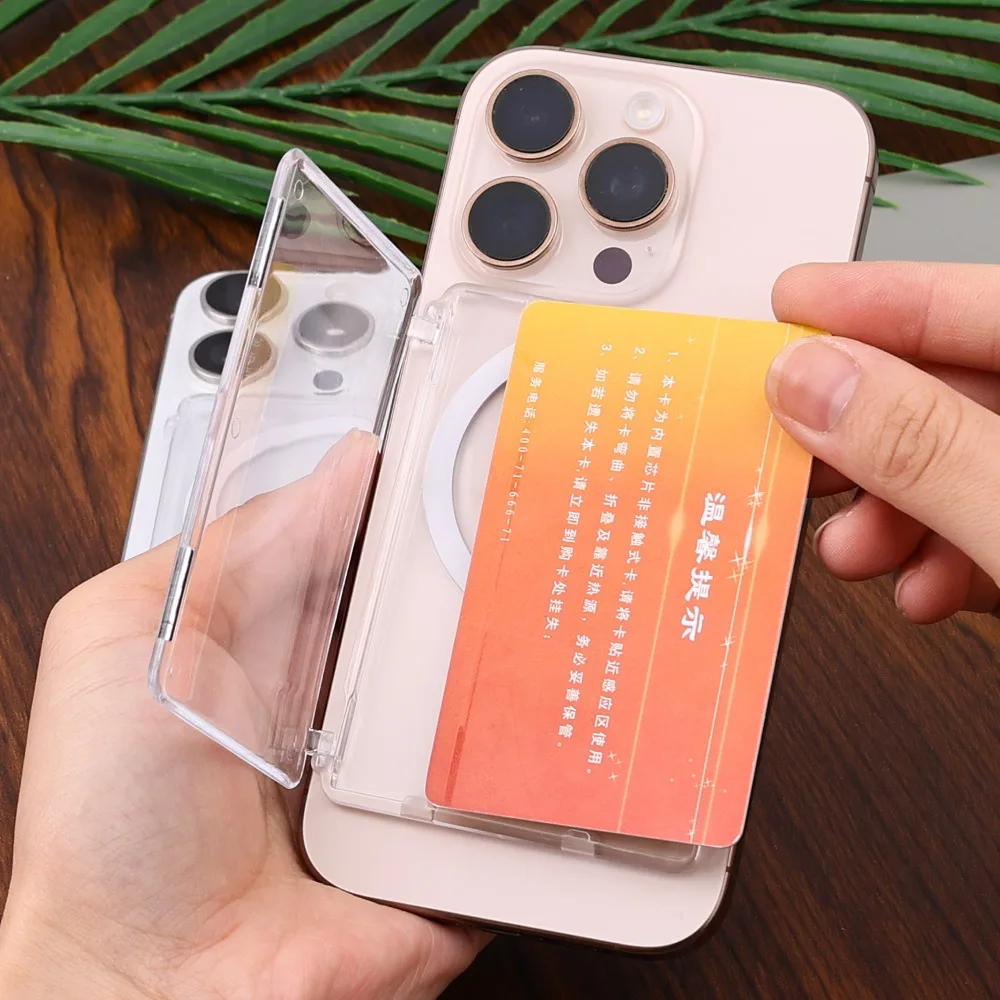1-2PCS Transparent Magnetic Card Holder for IPhone Samsung Xiaomi Cases for Magsafe Clear Magnet Cover Bracket Cards Sleeve 5