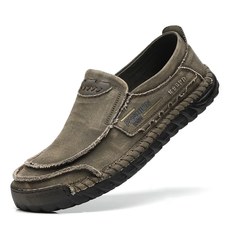 Spring Fashion Low Top Washed Fabric Casual Men's Shoes Breathable Soft Sole Fabric Men's Driving Shoes 5