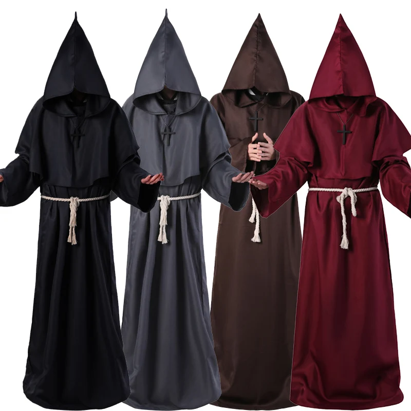 Halloween Medieval Christian Friar Priest Robe Witch Wizard Cloak Cape Party Death Ghost Vampire Devil Cosplay Costumes Clothing