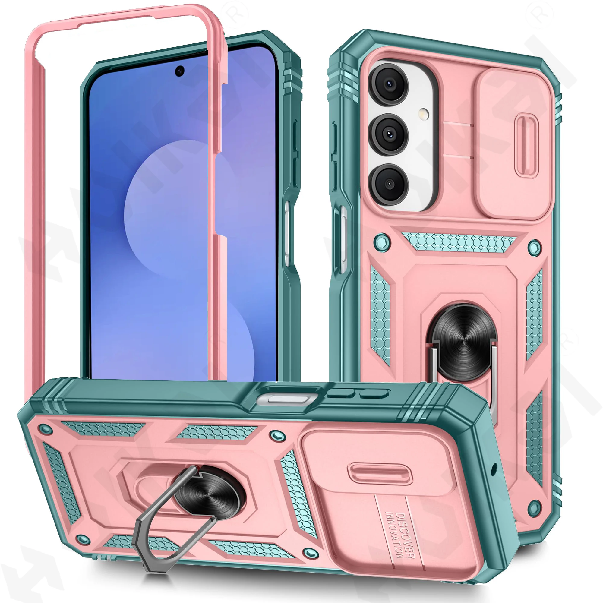 360° Rotating Ring Kickstand Military-Grade Protective Phone Case with Slide Camera Cover