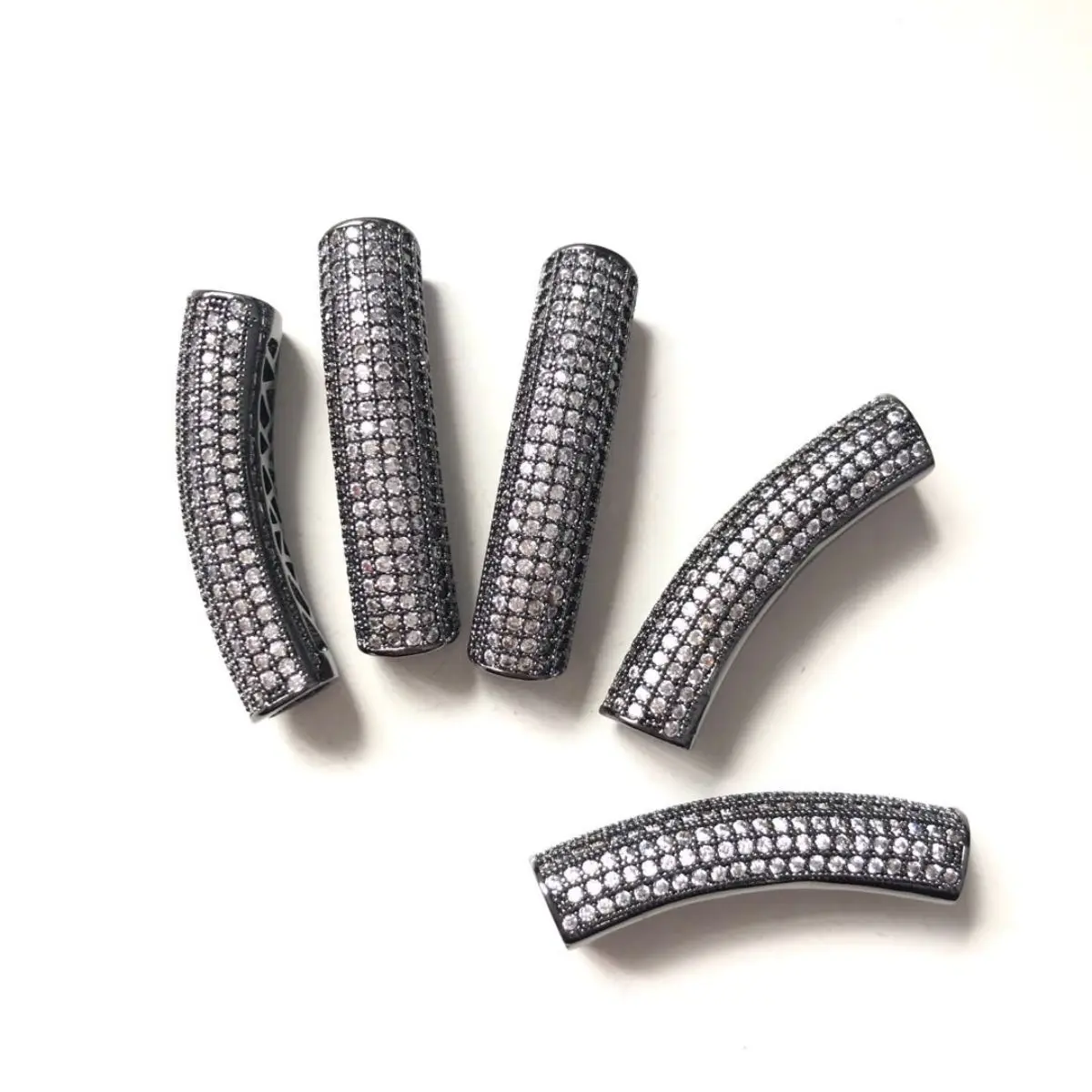 5pcs/lot Clear Zirconia Paved Curved Tube Bar Spacer Beads for Women Bracelet Making Girl Waist Craft Centerpiece Accessory Bulk