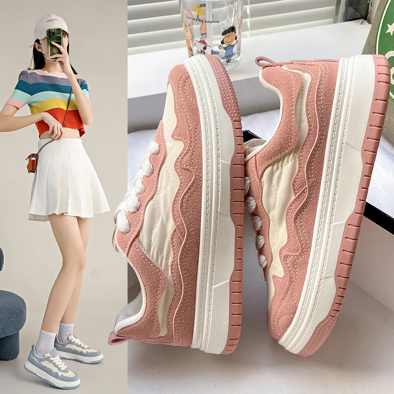 2023 New Leather Sports Casual Shoes Women's Spring and Autumn Vulcanized Shoes Sports Shoes Lace-up Casual Women's Flat Shoes