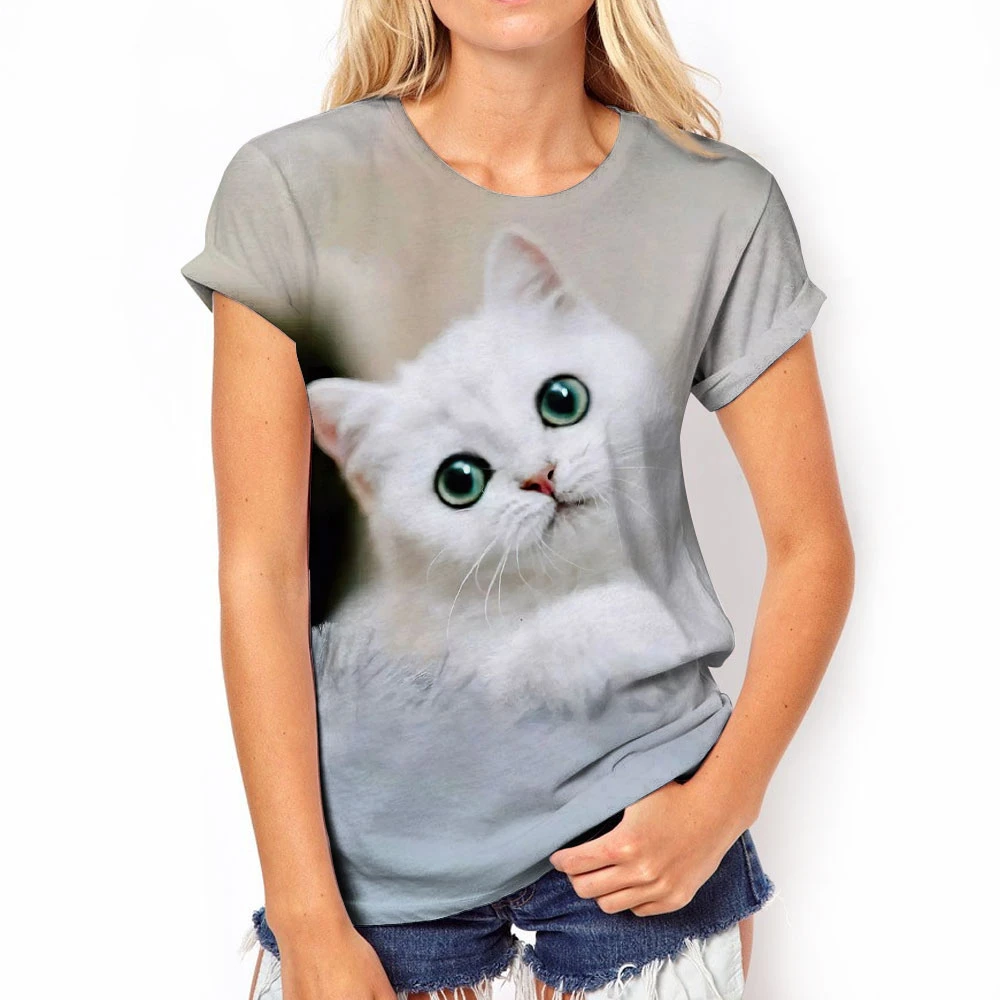 2022 Women Tshirts Cat Graphic 3d Print Tee Fashion Animal Harajuku