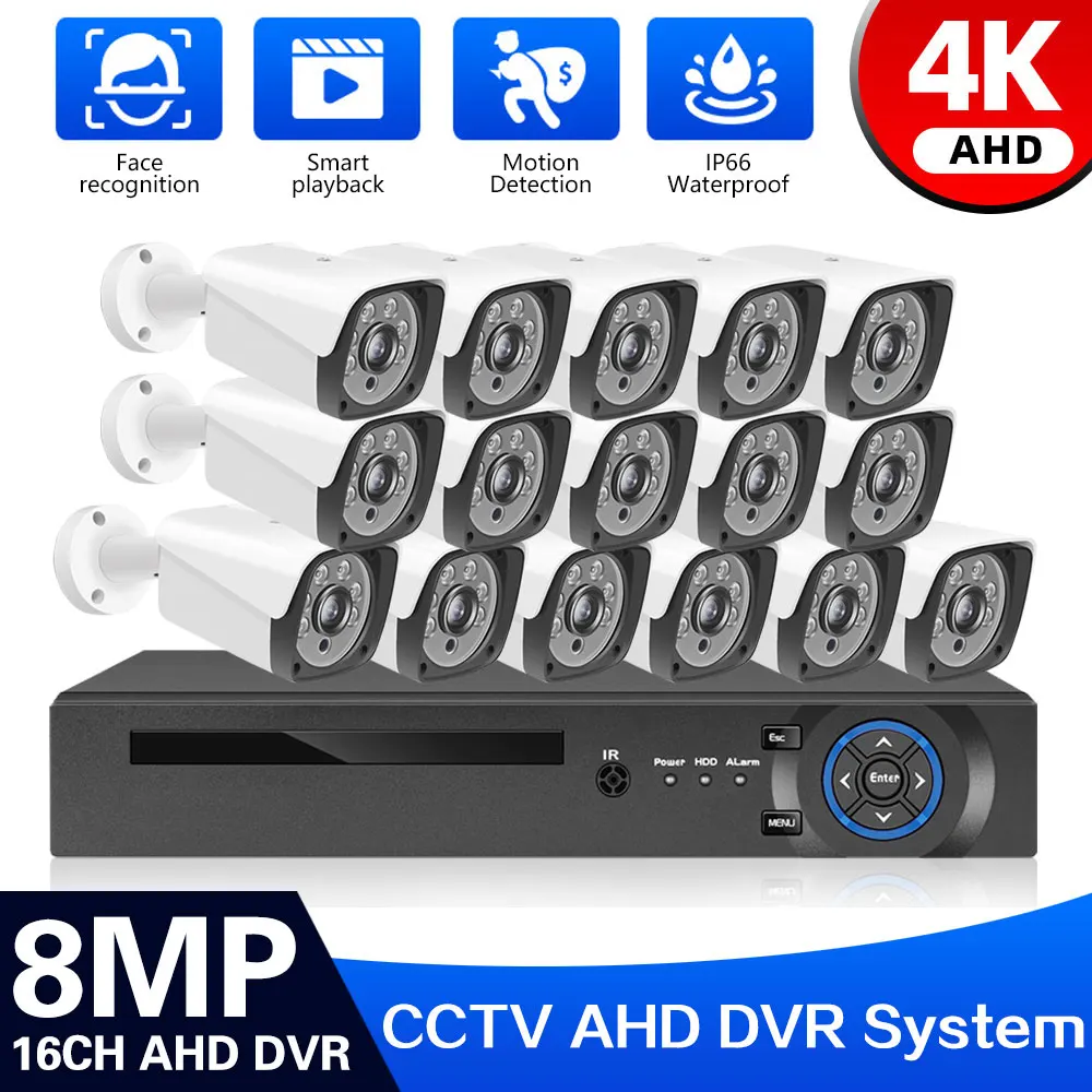 16Ch 8Mpp Cctv System Outdoor 4K Lite Video Dvr Con 8/16Pcs 8Mp Telecamera Di Sicurezza Sistema Di Videosorveglianza Giorno/Notte