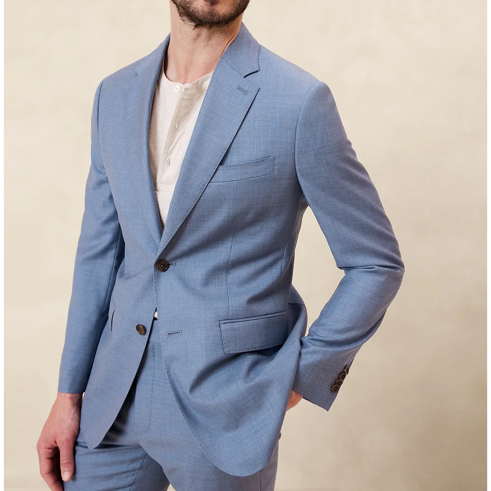 

Summer Blue Men Suits Two Piece Chic Notch Lapel Single Breasted Blazer with Pants Business Casual Slim Formal Wedding Tuxedo