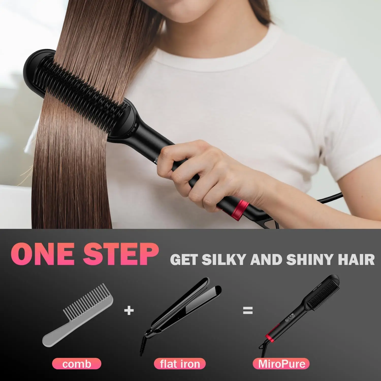Hair Straightener Brush with 13 Temp Settings, Ring Straightening Comb, 30s Fast Heating, 50 Million Level Anion, Negative Ions