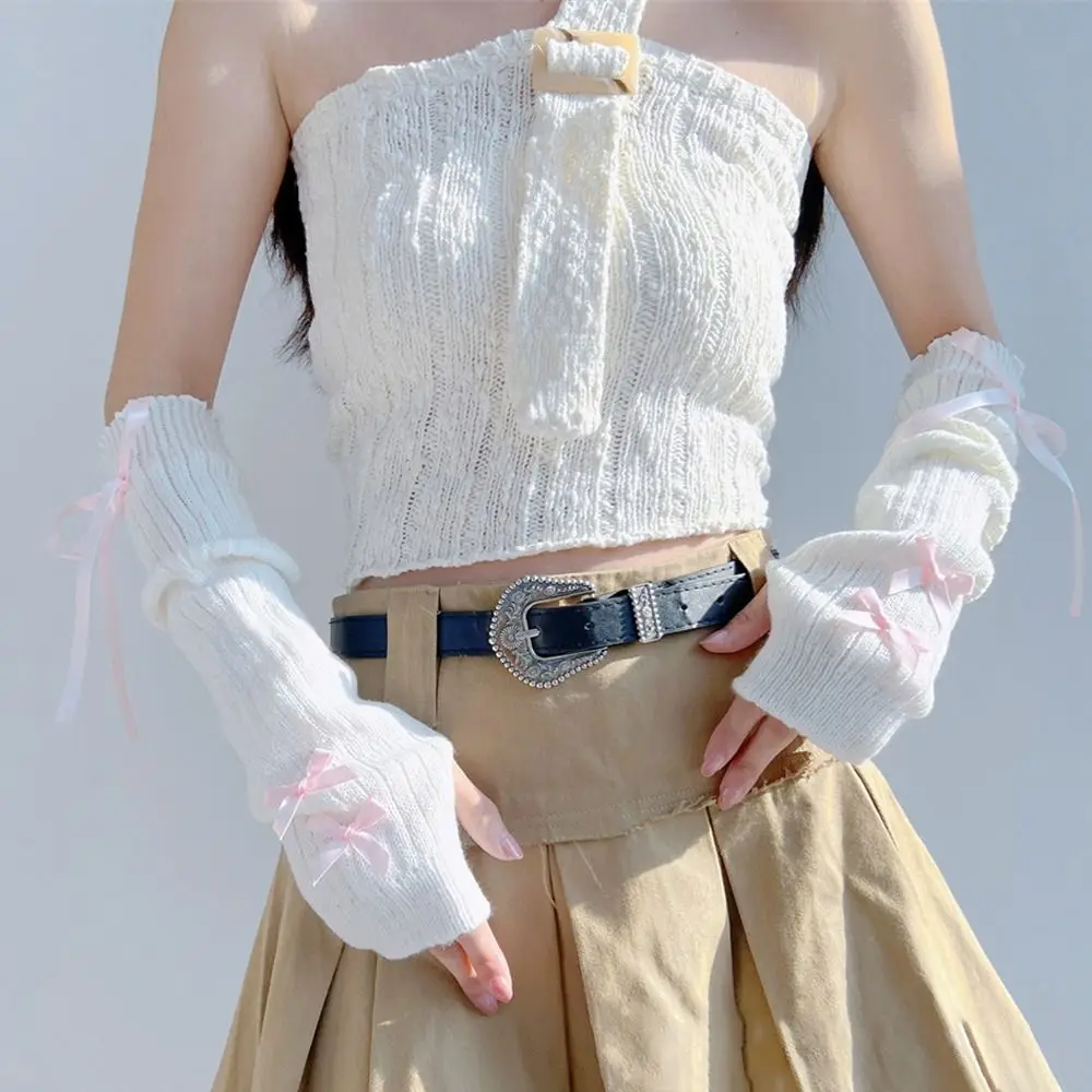 Fingerless Long Wrist Gloves Arm Warmers False Sleeves Knitted Gloves Finger Sleeves Cover Black White Half Finger Gloves