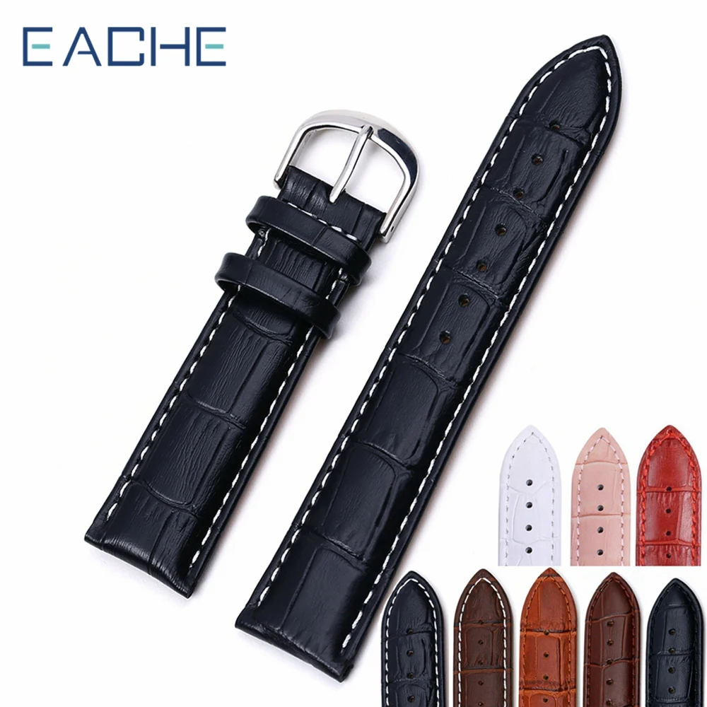 

EACHE Genuine Leather Watchband With Croco Pattern Grain Watch Straps 18mm 20mm 22mm Handmade Stitching Watch Band