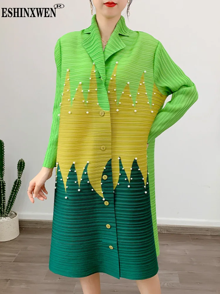 

Eshin V Neck Pleated Printing Patchwork Embroidered Flares Long Sleeve Loose Dress For Women 2023 Summer New Dresses TH2956
