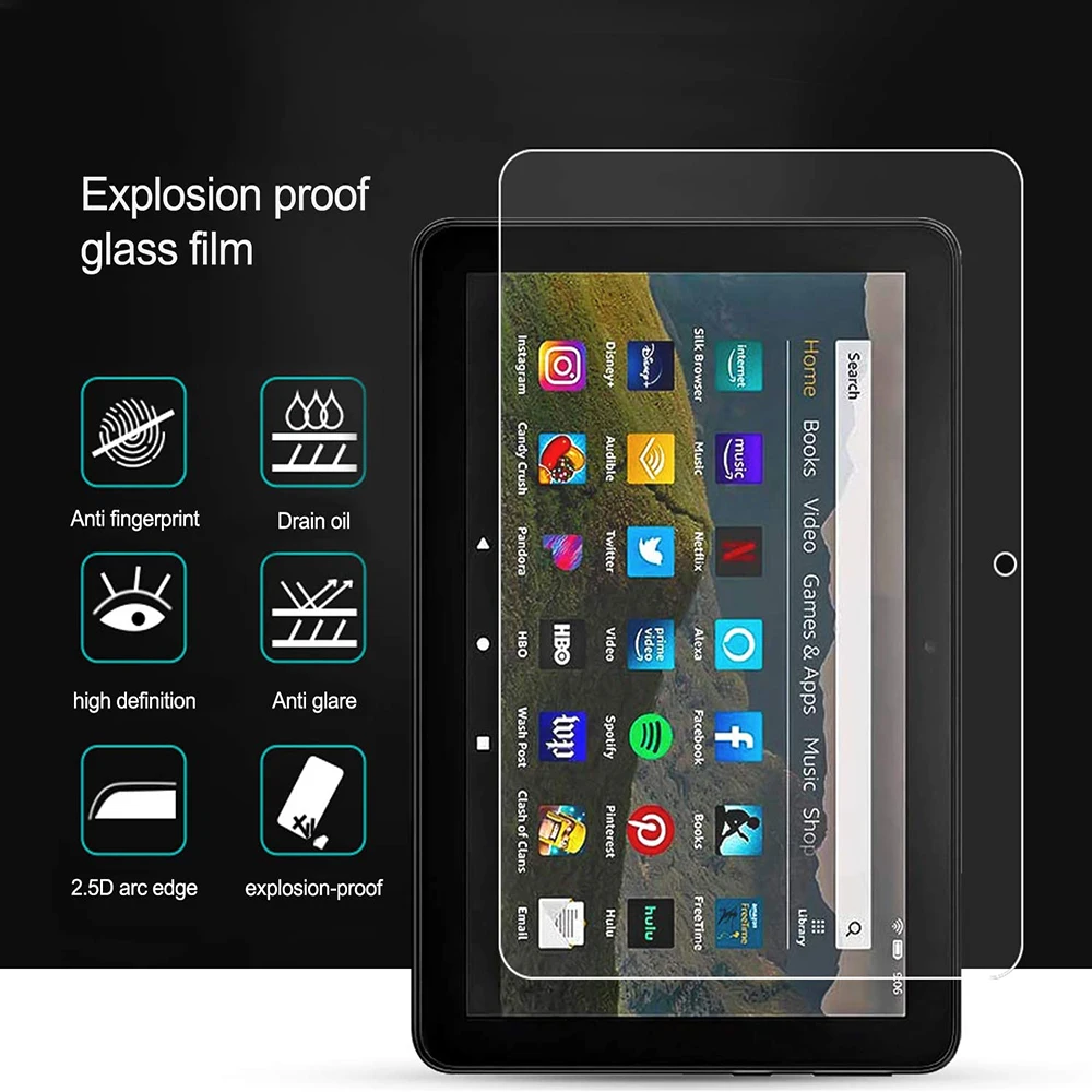 2Pcs Tablet Tempered Glass Screen Protector Cover for Fire HD 10 2021 11th Generation Full Coverage Screen Shatter Proof Film 2