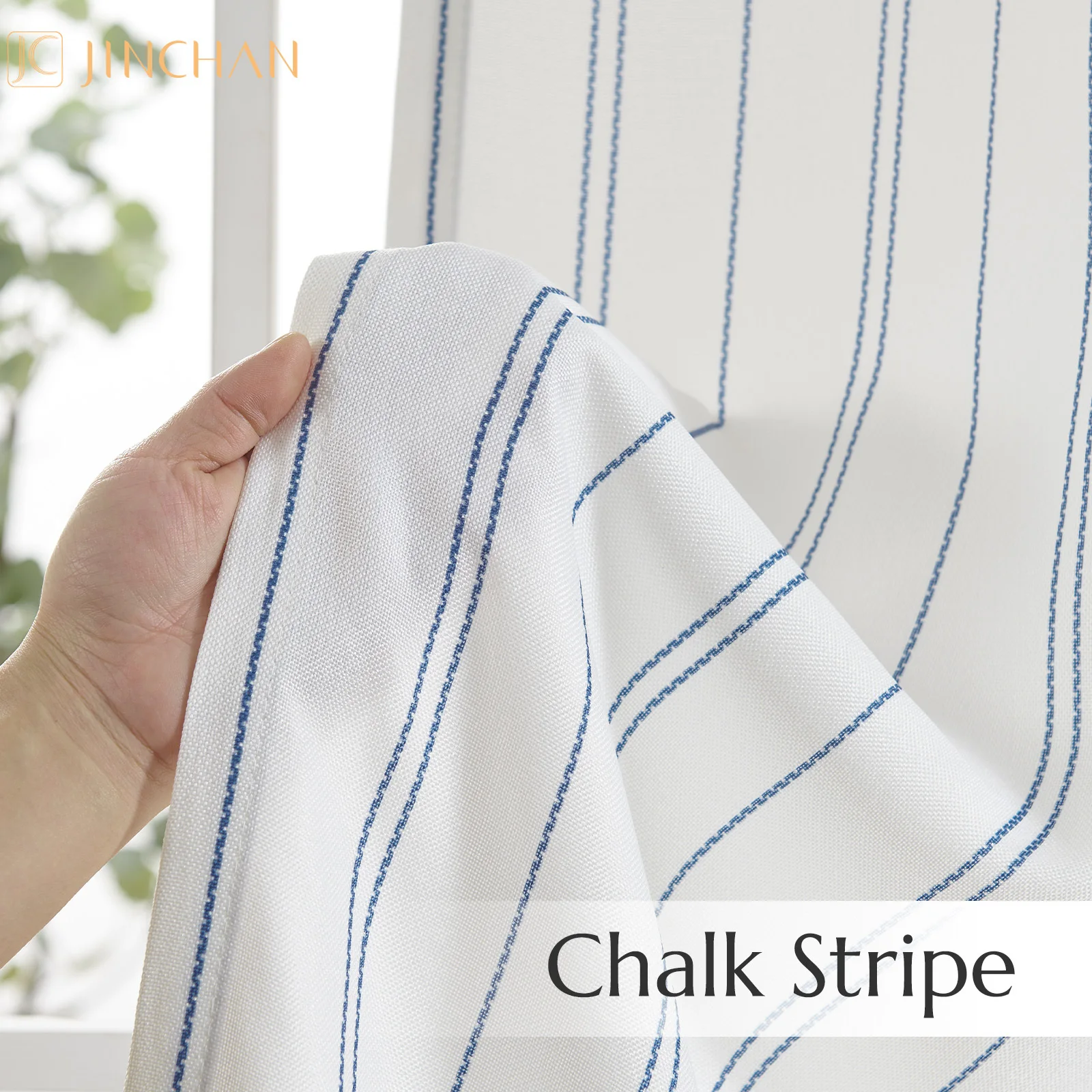 JINCHAN 25*24 Linen Look Short Curtains Striped Kitchen Curtains Blue On White Cafe Curtain Modern Farmhouse Tiers Drapes 5
