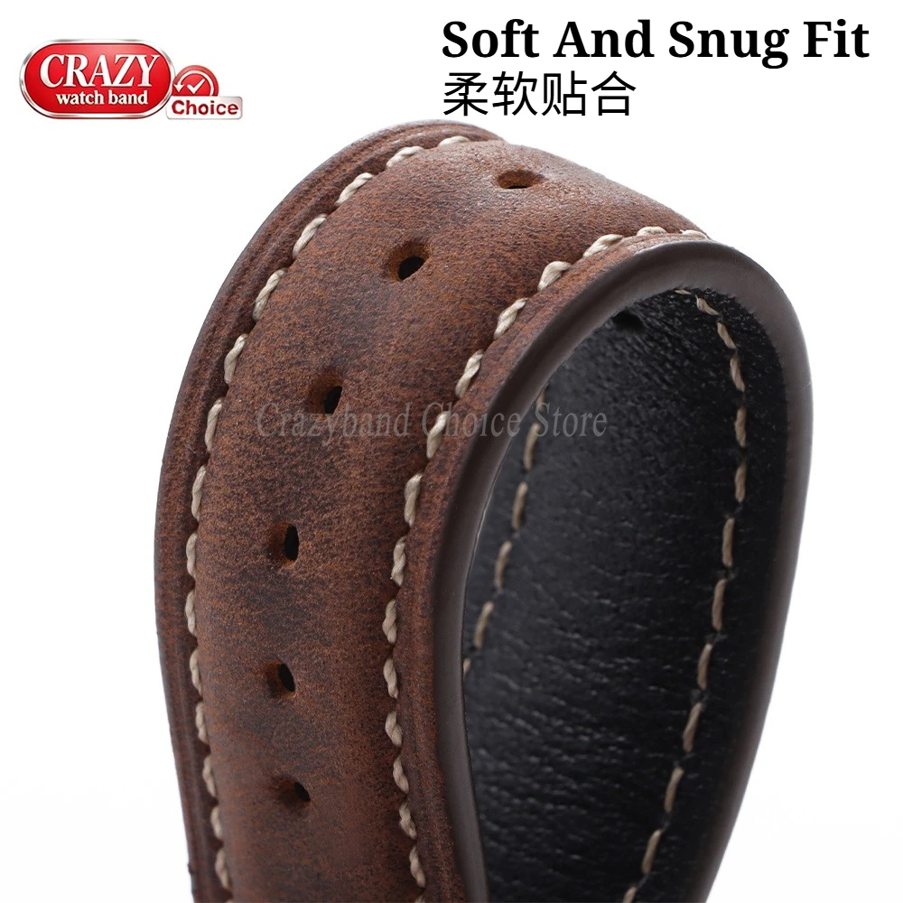 Premium No-Gap Leather Watch Strap - Unisex Design with Metal Accents