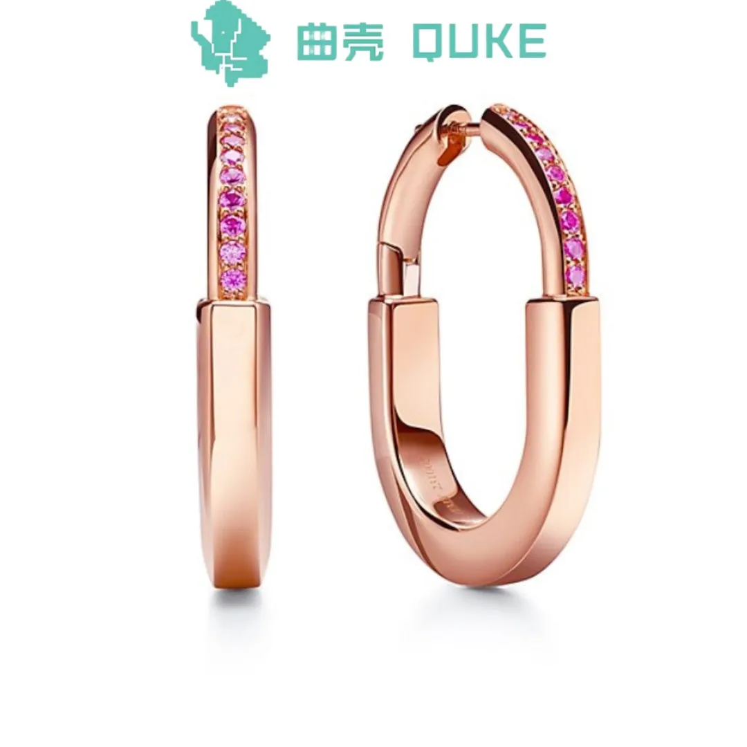

High quality 1:1s925 sterling silver 18k rose gold powder diamond U-shaped lock with diamond earrings for women