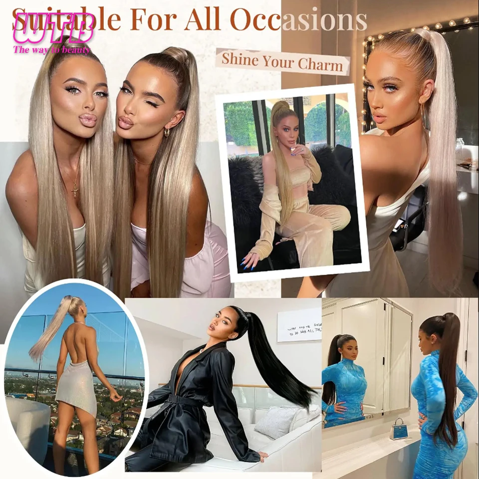 Ponytail Synthetic Hair Extensions Clip In Long Straight Wig DIY Braided For Woman