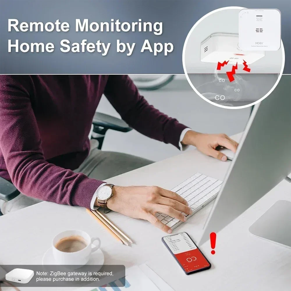 Tuya ZigBee CO Alarm Detector Wireless Gas Leak Monoxide Sensor Detection Household Gas Siren Tuya Smart Safety Home App Alarm
