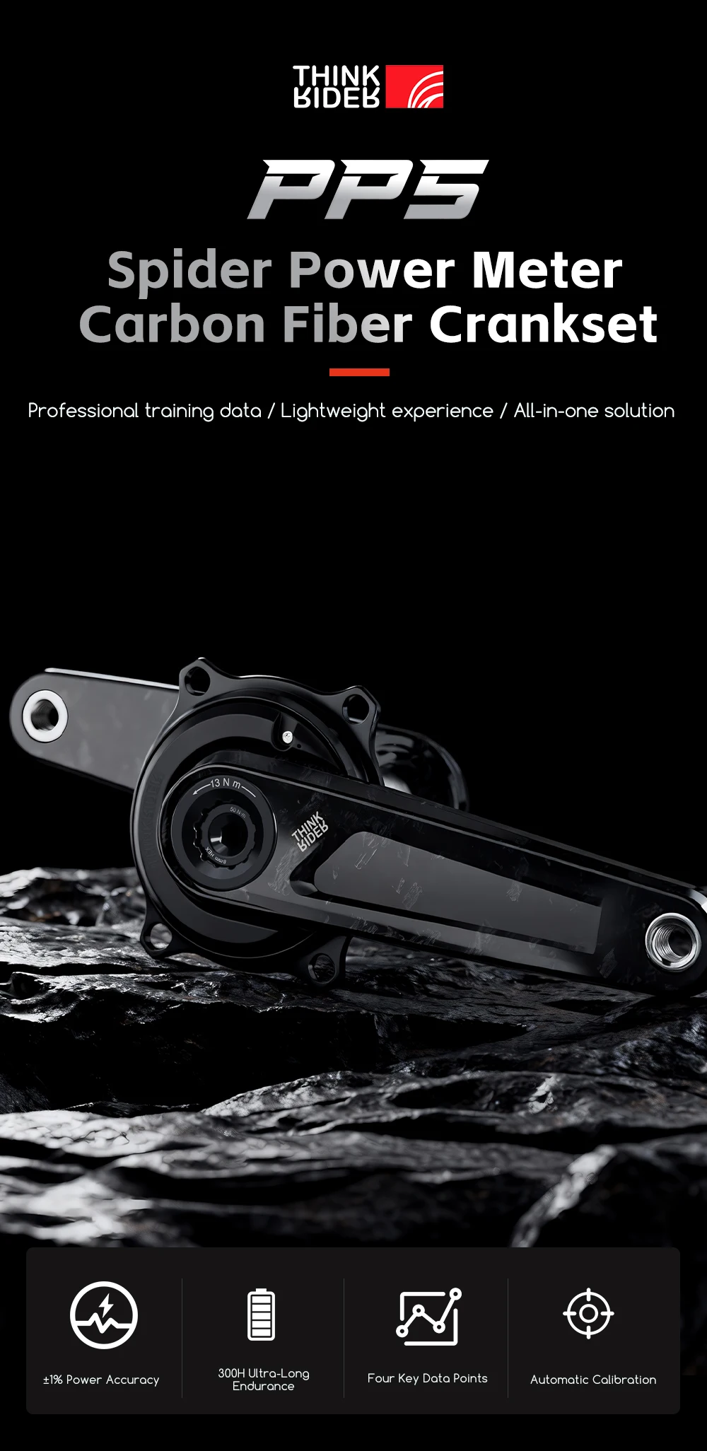 THINKRIDER PP5 Carbon Spider Power Meter Crankset DUB ANT+ | eBay