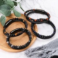 Stainless Steel Bracelet Tiger Eye Stone Beads Bracelet Natural Lava Stone Beads Stainless Steel Bracelet Men Women Jewelry 3