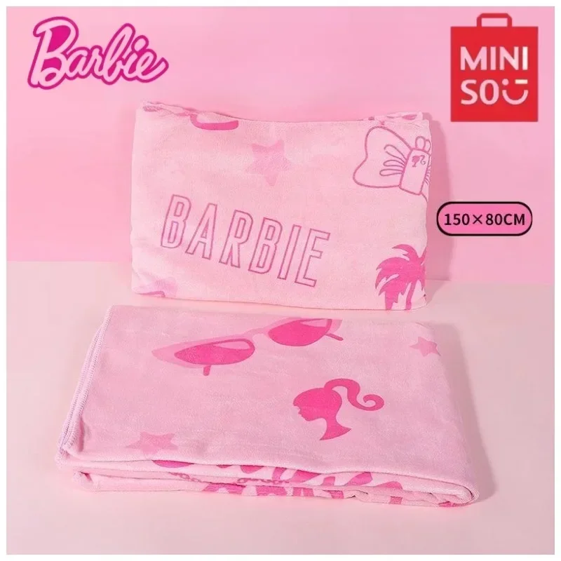 

Мультяшное банное полотенце MINISO Барби, аниме, впитывающее удобное приятное для кожи полотенце, милая девочка, розовое, мягкое, бытовое, Товары для ванной комнаты