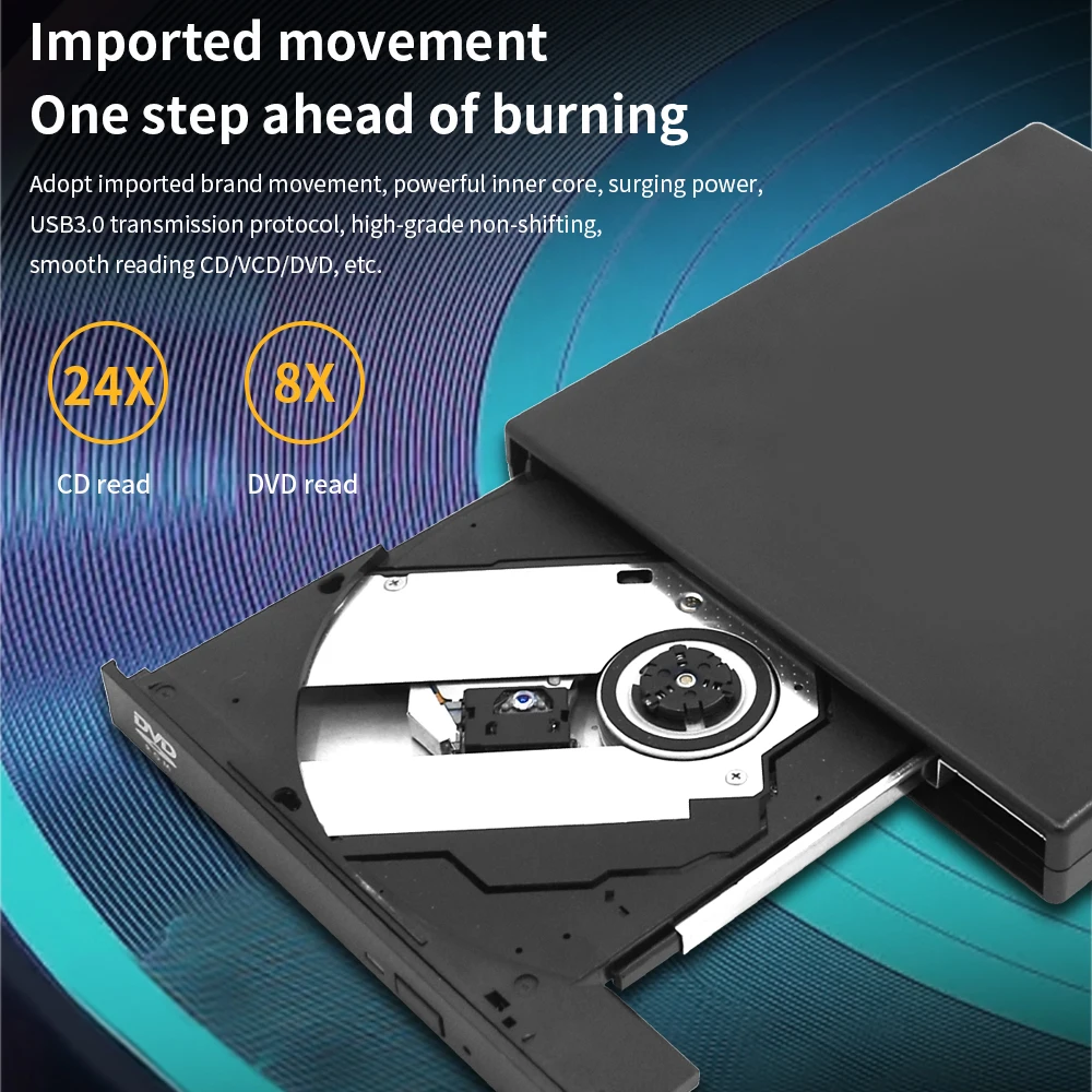 DeepFox USB External CD DVD Reader CD/DVD Drive USB2.0 External Disk Drive CD-ROM DVD-ROM Optical For Macbook Laptop Desktop PC — view 2