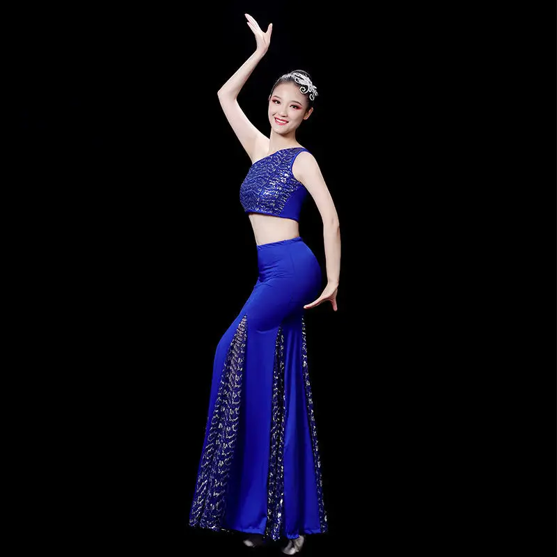 Dai Dance Performance Costume Peacock Dance Dress Ethnic Minority Sequin Fish Tail Skirt Yunnan Folk Costume Blue Dress