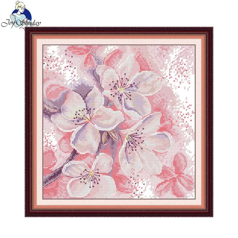 Joy Sunday Cross Stitch Kits Pink Peach Blossom Pattern Printed Counted Aida Fabric 16/14/11CT Art Craft DIY Embroidery Kit cross stitch kit cross stitch tools