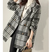 

Temperament Ladies Outwear Fashion Casual Loose Classic Korean Style Raglan Sleeve Plaid Coat Jacket Women Elegant Overcoat