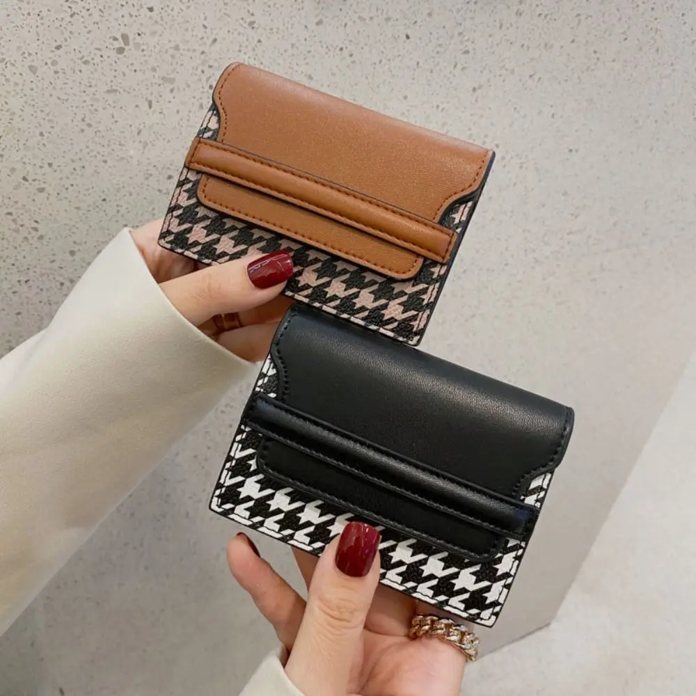 

Women Wallets Classy Houndstooth Card Holder Purses for Women Korean Fashion Clutch PU Leather Coin Purse Female Short Wallets