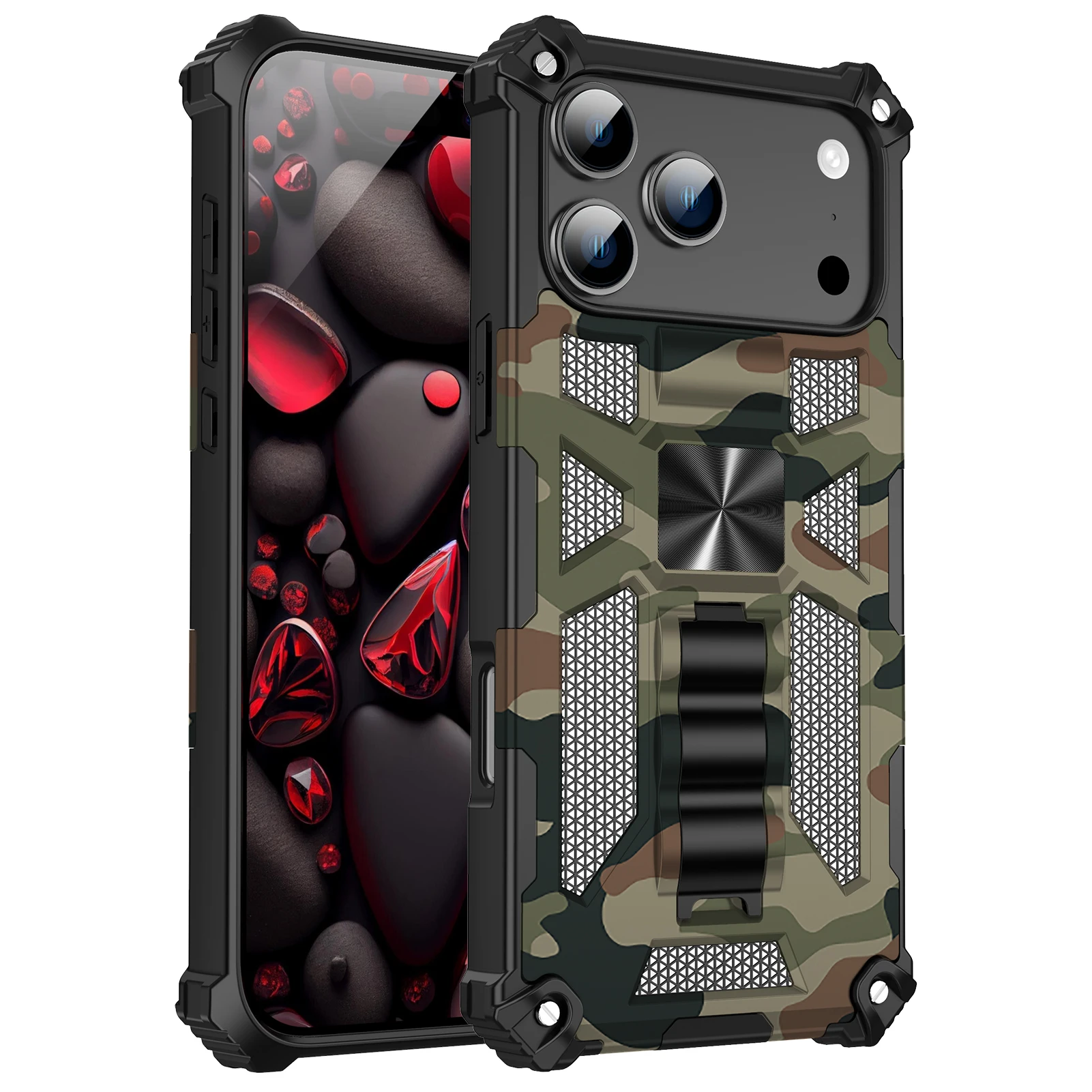 Military Camouflage Armor TPU Case with Built-in Kickstand and Magnetic Cover