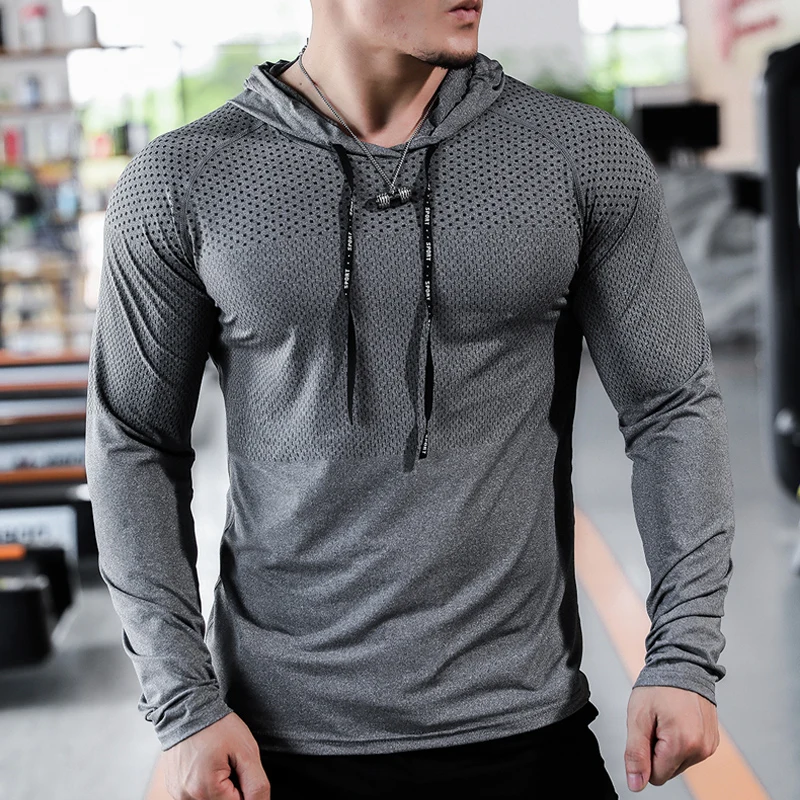 Mens Fitness Tracksuit Running Sport Hoodie Gym Joggers Hooded Outdoor Workout Athletic Clothing Muscle Training Sweatshirt Tops 2
