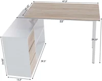 Home Office Computer Desk Corner Desk with 3 Drawers and 2 Shelves, 55-inch L-Shaped Study Writing Desk 2