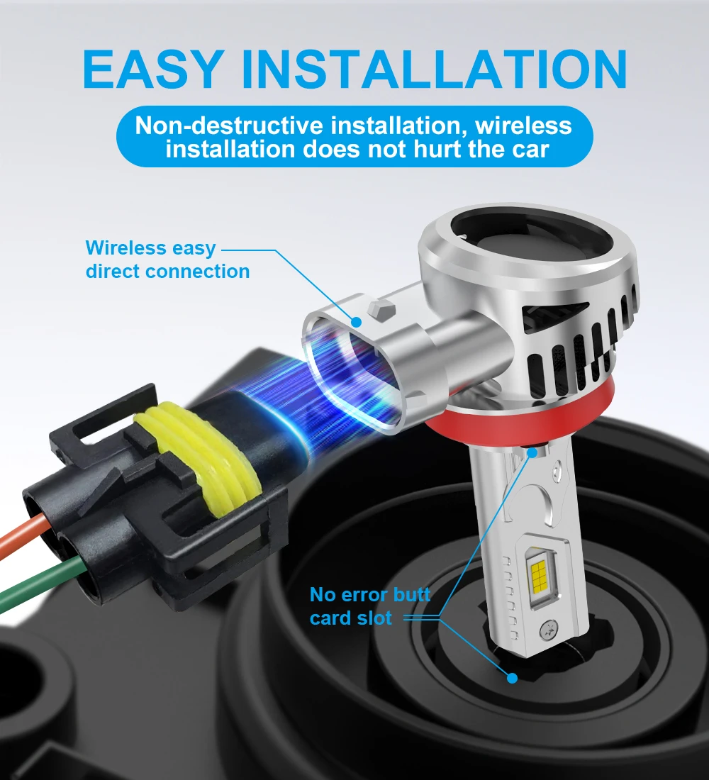 V03 LED Headlight H11 H1 H4 H7 9006 HB4 9005 HB3 9012 6000K 6200LM Auto Lamp Super Bright Car Fog Lights PLUG&PLAY 1:1 Size