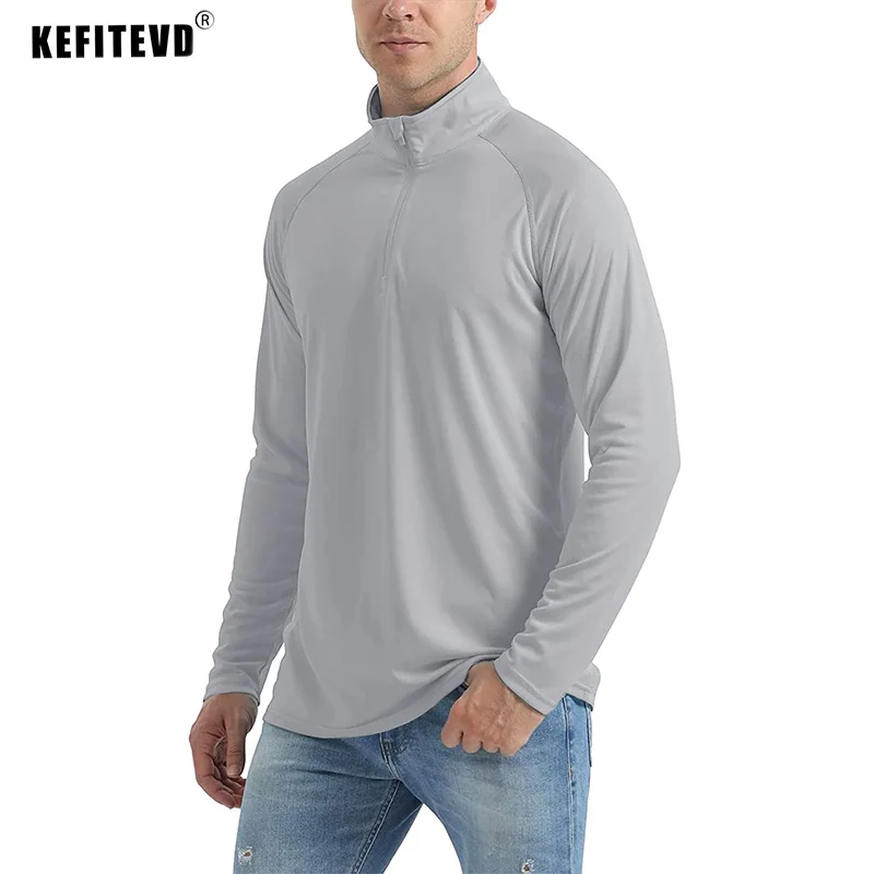 KEFITEVD UPF 50+ Long Sleeve T-shirts Men 1/4 Zip Hiking T Shirts UV Protection Outdoor Surfing Fishing Shirts Pullover Top