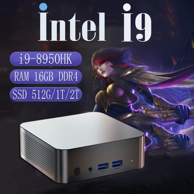 thumbnail image 1 of Mini PC para juegos Intel Core i9 8950HK Windows 11 Pro 16 GB DDR4 1 TB SSD WiFi6 M.2 UHD Graphics 1000 Mbps Mini PC portátil de escritorio, 1 of 5