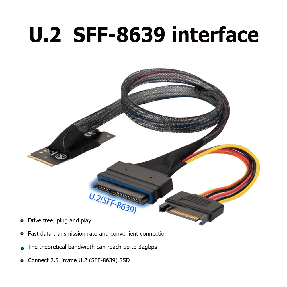 M.2 M-Key to U.2 SFF-8639 Interface Adapter Cable 32 MB/s Data Transfer Speed for 2.5 inch NVMe SSD Hard Disk