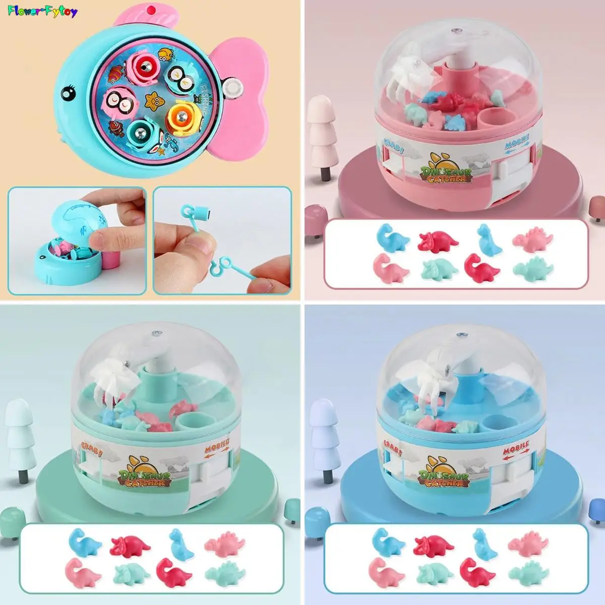 

Mini Claw Machine Dinosaur Figure Grabber Capsule Toys Anti-Stress Fidget Gift Prize for Kid Adult Tiny Stuff 7 STYLES