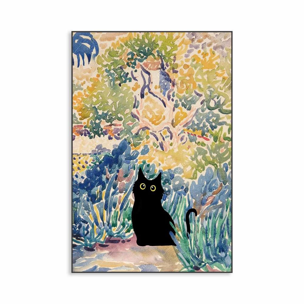 キャンバス油絵　専用    黒猫ガーデン 4　クリムト風フラワーガーデン キャンバス油絵 ラブリン様専用 クリムト風黒猫フラワーガーデン