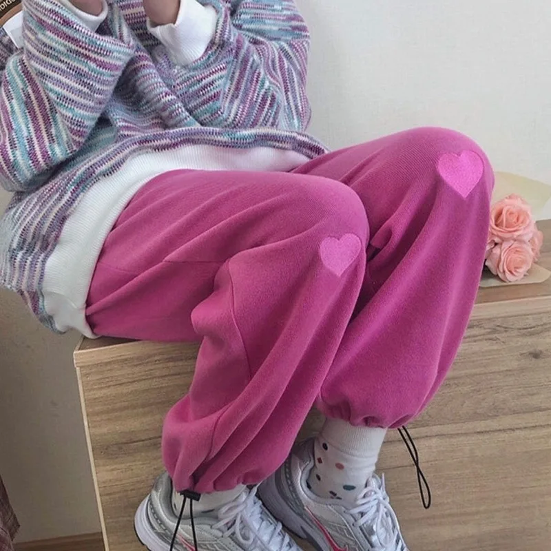 Pink Gray Sweatpants Women Harajuku Pants Streetwear Trousers Embroidery Joggers Thin Sports Pants Oversize Sweat Pants Kawaii