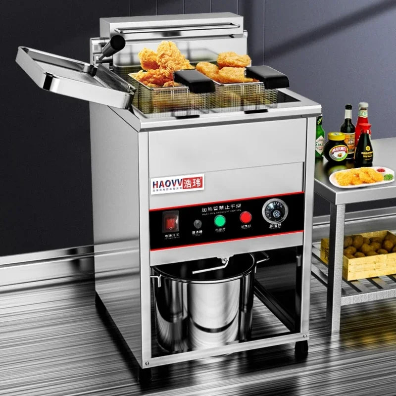 Fryer Commercial Large Capacity Temperature Control Electric Fryer Double Cylinder Skewers Fried Chicken Oil Vertical