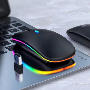 Ratón óptico inalámbrico para ordenador portátil, Mouse silencioso ergonómico con retroiluminación LED, recargable, 2,4G, envío rápido 1