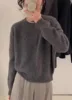 winter wool women's casual solid color round neck long sleeved loose sweater 6