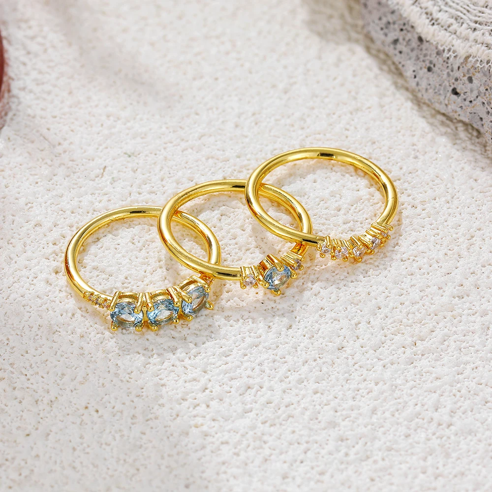 3pair/set Exquisite Gold Plated Blue Crystal Zircon Rings Bride Wedding Jewelry Accessories Wholesale Charm Finger Ring Aneis