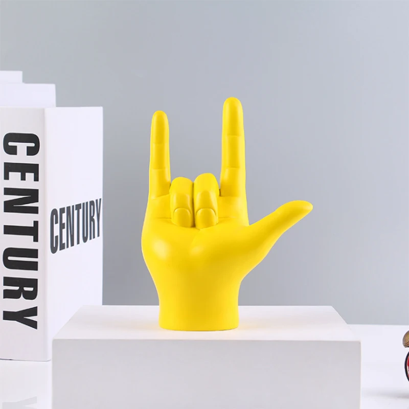 ERMAKOVA 19.5cm Home Decor Interpreter Gift I Love You Sign Language Hand Statue Resin Crafts Figurine Gold Home Decoration