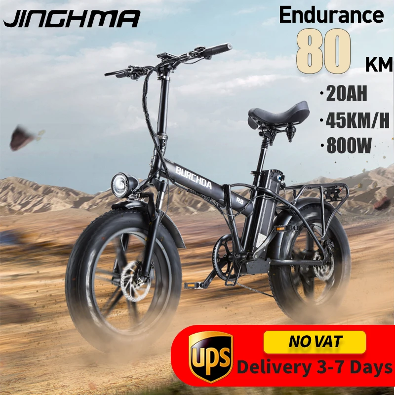 Jinghma R8 Bici Elettrica 48V 800W Fat Tire Ebike Bicicletta Pieghevole Beach Cruiser Bike Mens Bicicletta Elettrica Per Adulti Mountain Bike Ebike
