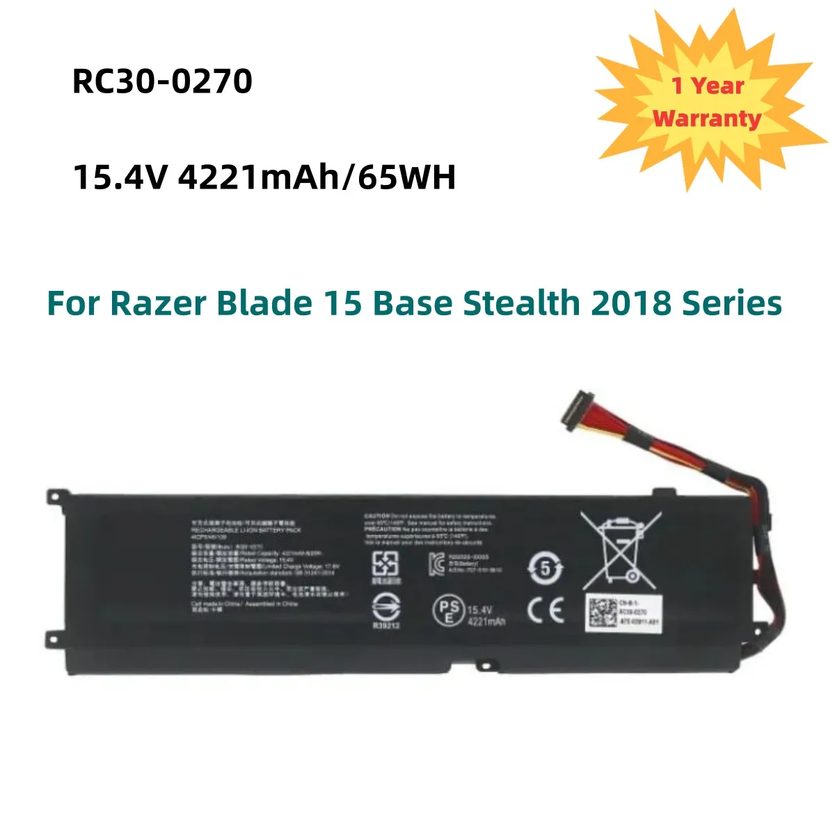 

RC30-0270 Laptop Battery for Razer Blade 15 Base Stealth 2018 Series Notebook RZ09-03006 RZ09-0270 RZ09-02705E75-R3U1 15.4V 65WH