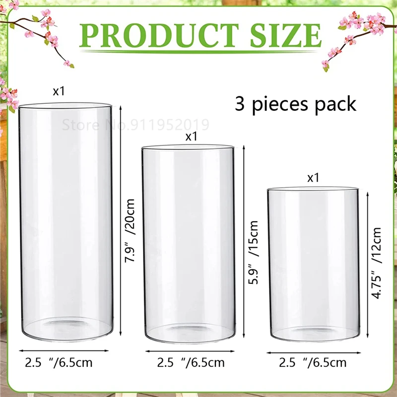 3/6/9 Glass Cylinder Vase Set of 6, Hurricane Vase for Flowers, Glass Cylinder Candle Holder for Pillar Candles, Floating Candle